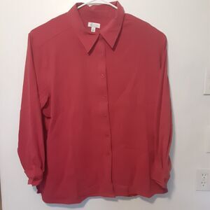 D&Co Denim & Company Womens 3X Shirt Red Solid Button Up Long Sleeve Moleskin